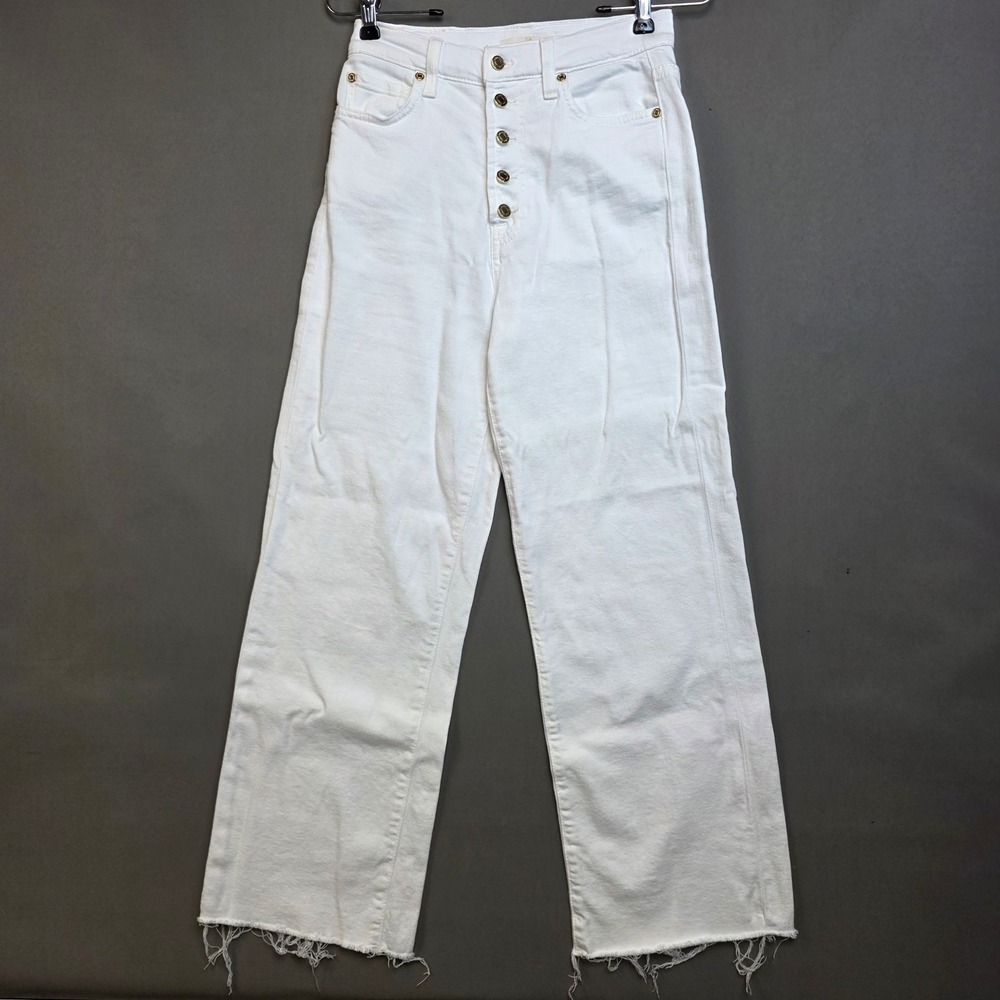 7 For All Mankind Cropped Alexa Women's High Waist Wide Leg Jeans White 25
